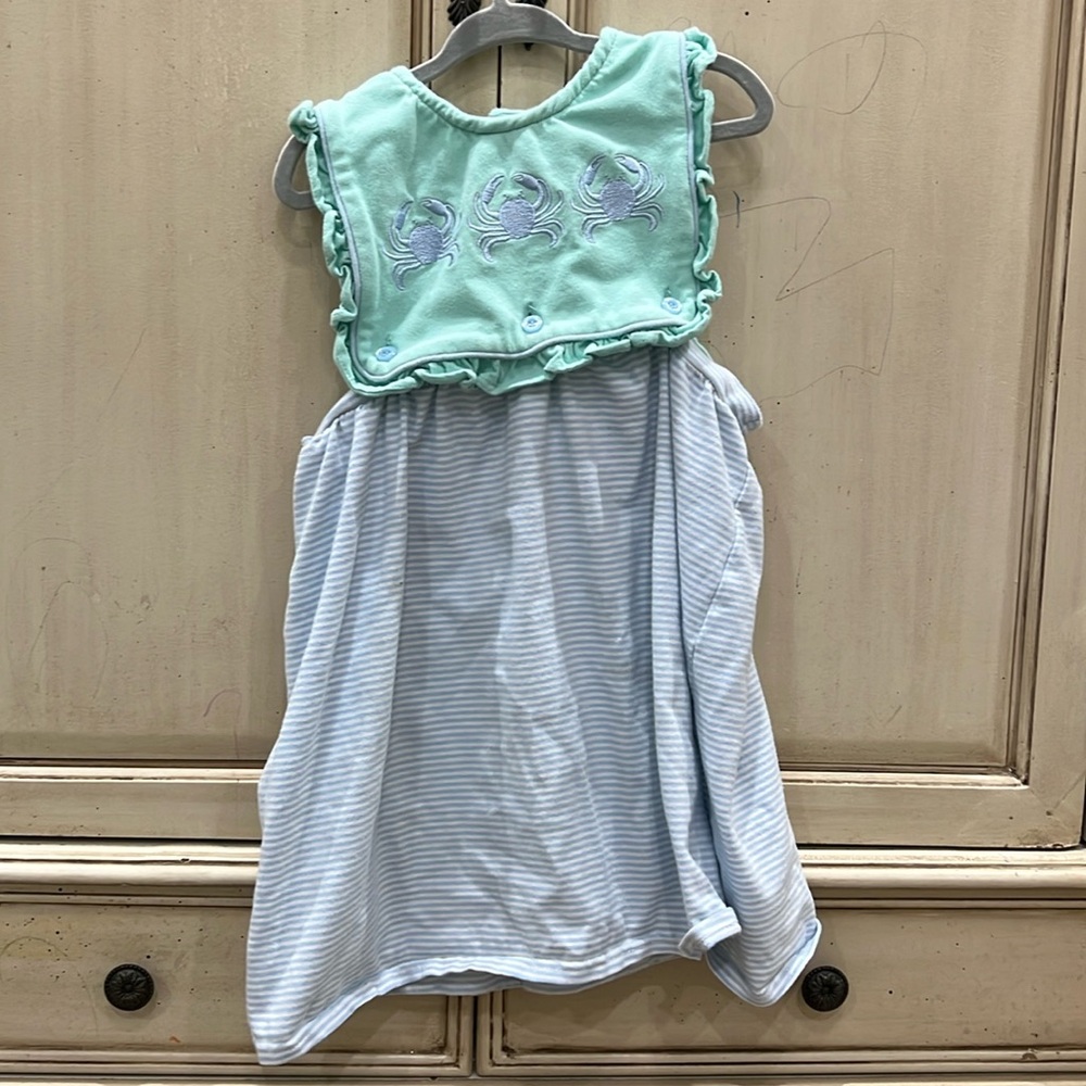 Kids Mint Green & Light Blue Crab Appliqué Dress